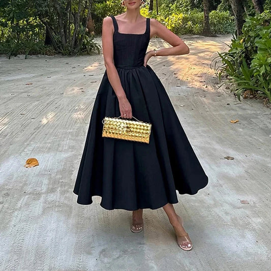 2024 Classic Style Womens New Elegant A Line Prom Dresses Strap Off-shoulder Square Collar Big Swing Dress Female Party Vestidos