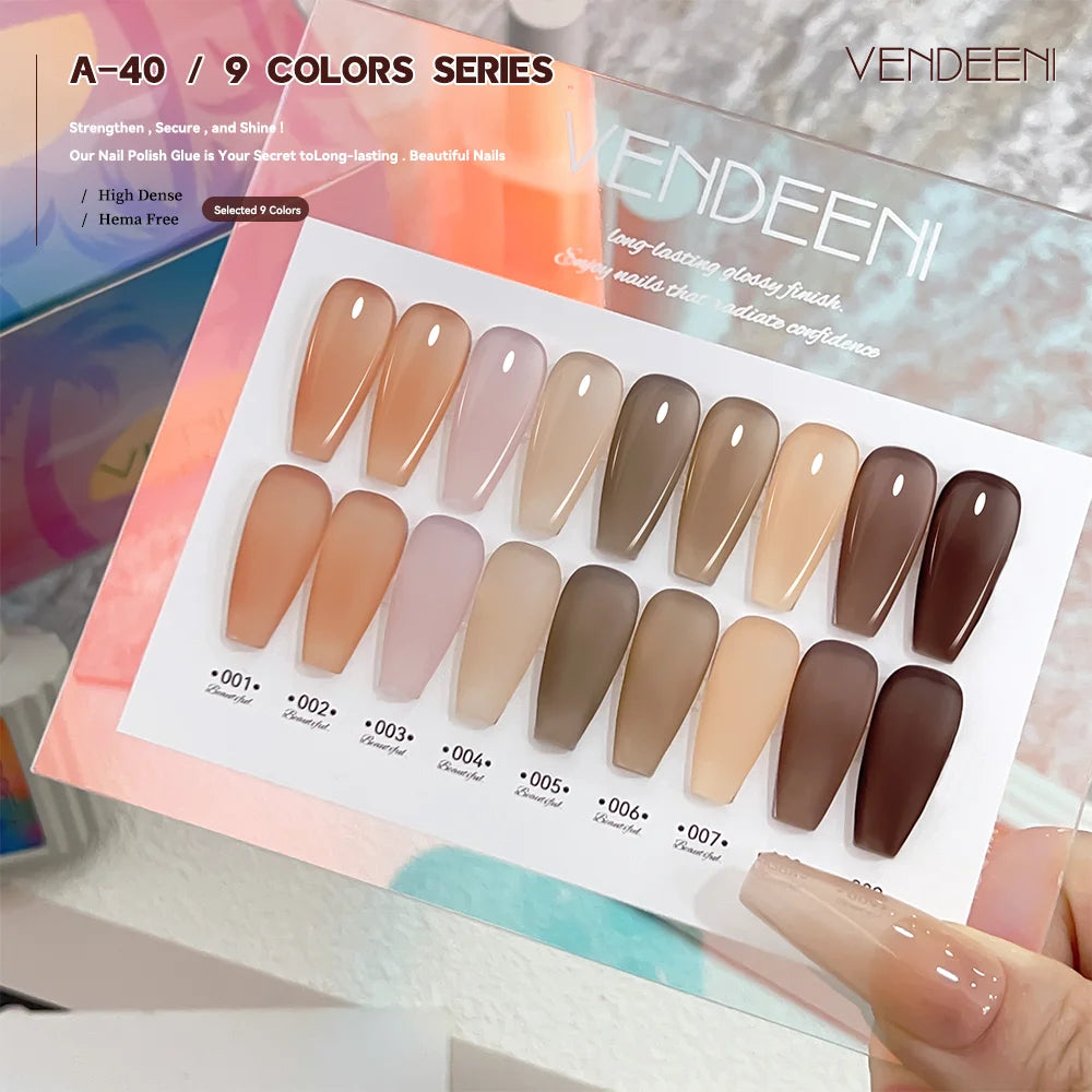 Vendeeni TPO HEMA Free 2025 Hot Sale High Quality 9-Color Nail Gel Polish Set Non-Toxic UV Gel Nail Art Kit for Nail Salon