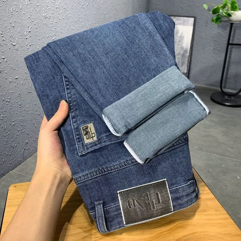 High Quality Fashion Luxury Washed Men's Slim Jeans Elasticity Black and Gray Classic Designer Cargo Denim Boyfriend Jeans Men