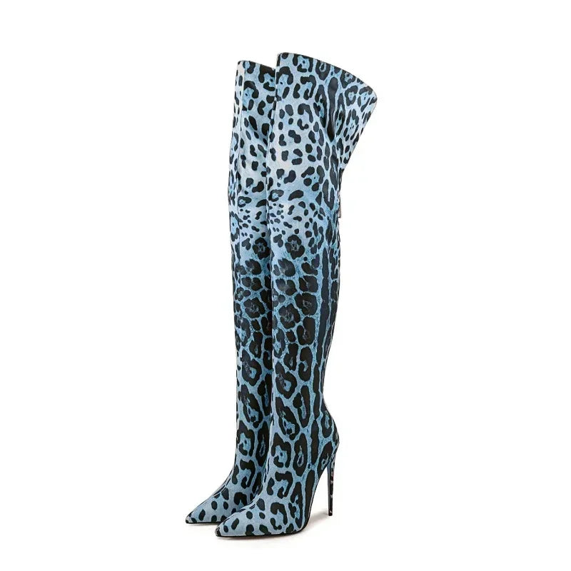 2024 Women's Euro-American Zebra Print Over-the-Knee Boots - Paneled Pointed-Toe Back-Zipper Stiletto, Plus Size Fashion Chic