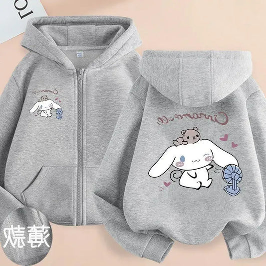 Children Clothing Girls Sanrio Cinnamoroll Cardigan Zip Jacket Cardigan  Cartoon Parenting Clothing  Kids Zipper Hooded Sweater