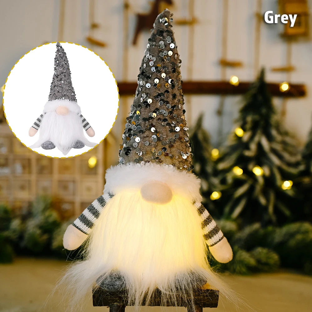 Christmas Gnome LED Night Light 2025 - Sequins Faceless Doll Ornament, Xmas Decor Gift for New Year Holiday