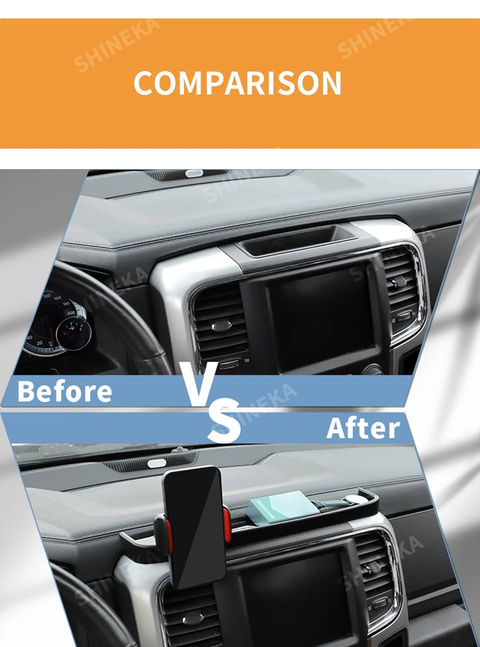 SHINEKA Car Center Console Mobile Phone Holder Storage Box GPS Bracket For Dodge RAM 1500 2012-2017 Interior Accessories