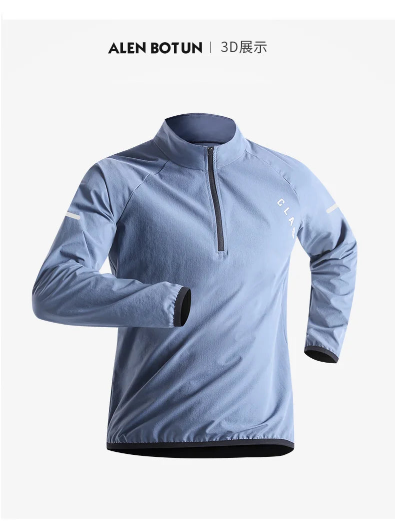 Quick Drying Clothes Men Autumn Sports T-shirt Stand Neck Loose Long Sleeved Outdoor Running Tracksuit Breathable Half Zip Top