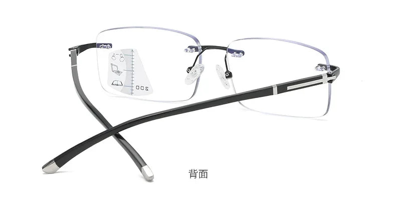 Rimless Photochromism Progressive Multifocal Reading Glasses Men Business Presbyopic Glasses Blue Light Computer Grade Glasses