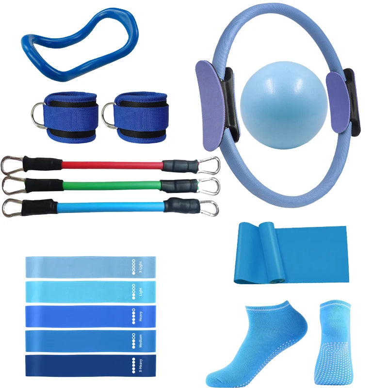 Pilates Ring Circle Set 15 Pcs Exercise Accessories for Women Workouts Yoga Ring Gym Back Bag Resistance Band Anti Slip Socks