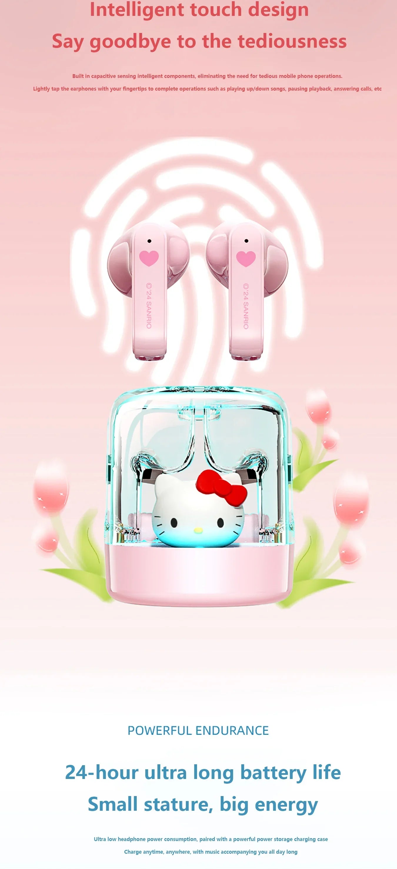 Sanrio EJ-986 TWS Earbuds Kuromi Hello Kitty Wireless Earphones Bluetooth Transparent Warehouse HIFI Sound Headsets Long Battery
