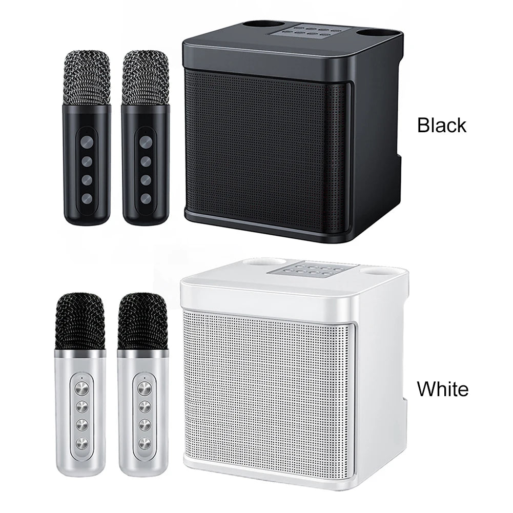 Karaoke Machine with 2 Wireless Microphones Wireless Portable BT Speaker Support BT/USB/TF Card/Aux 1500mAh for Karaoke Party