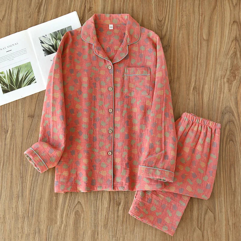 2025 New Spring and Autumn Pajama Set 100%Cotton Comfortable Long sleeved Two Piece Home Furnishings Large Size Home Furnishings