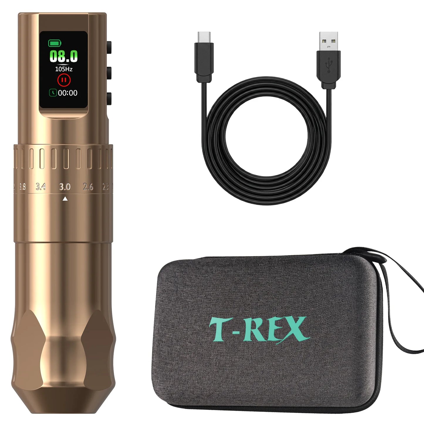 T-Rex D4 Wireless Tattoo Pen Complete Kit 2.0-4.2mm Adjustable Stroke Dot Work Mode 1600mAh Battery Full Tattoo Supplies Set