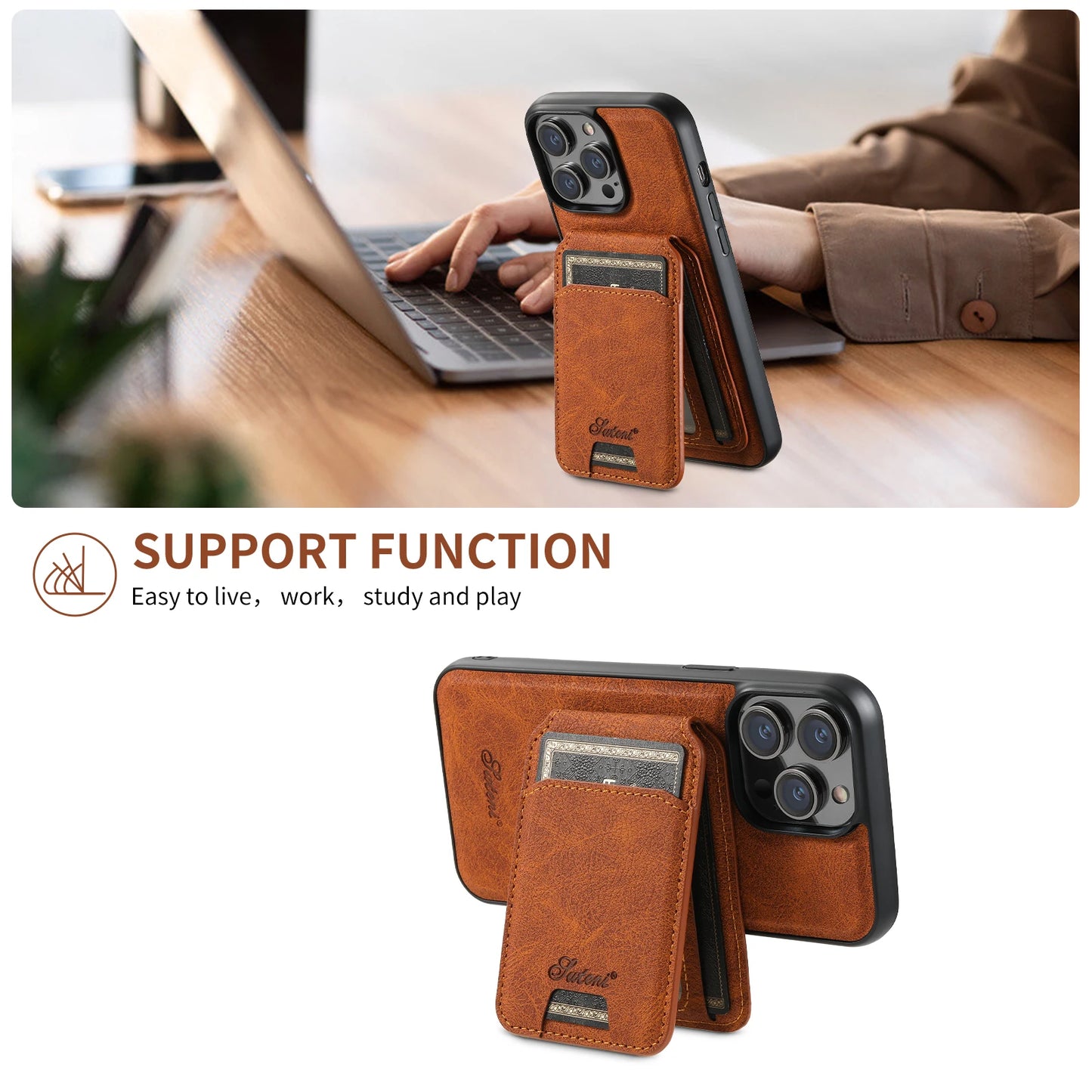 Wallet Phone Case Card Holder Leather Magnetic Pocket Cover For Wireless Charging For iPhone 12 13 14 15 16 Plus 17 ProMax