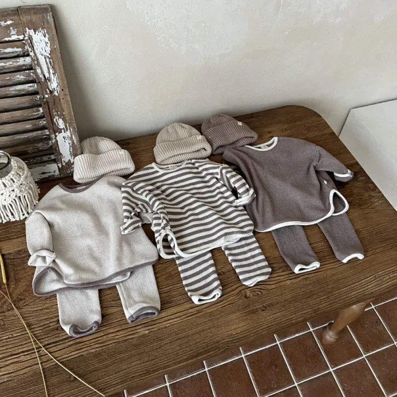 Korean Autumn Baby's Sets 2024 Toddler Casual Set Loose Kids Waffle Sweater Pants Two-piece Set Boys Clothes Suit