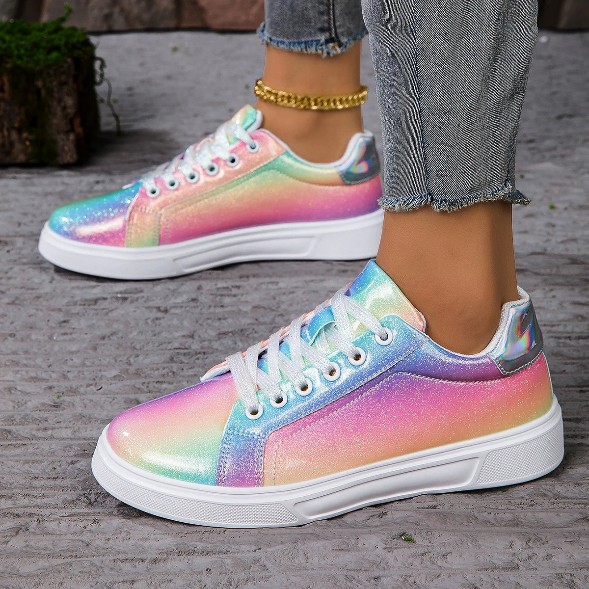 Women Shoes Spring Skate Shoes New Fashion Women Creative Rainbow Colors Sports Shoes Comfortable Tennis Sneakers