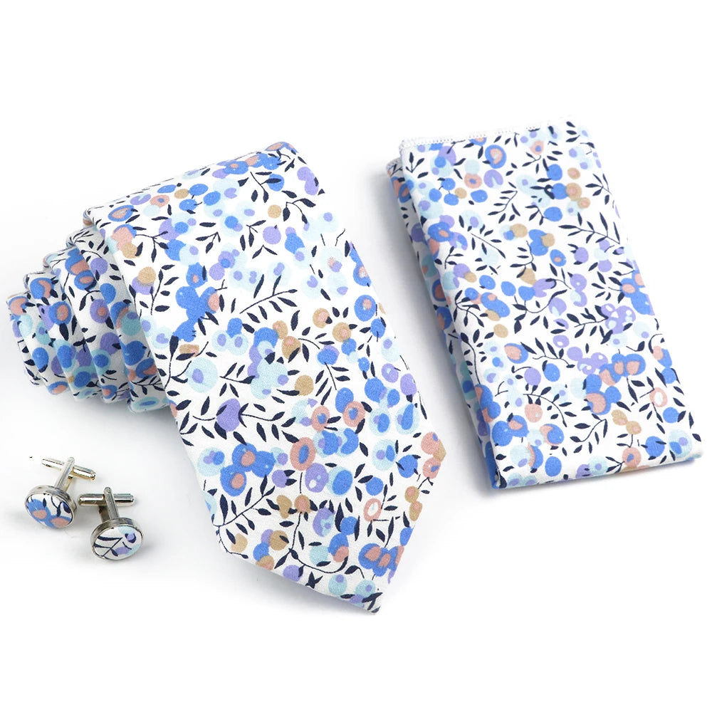 Hot Sell 3PC Chic Elegant Floral Tie Set Pocket Square Cufflinks For Men Women Wedding Party Dinner Suit Tuxedo Accessory Gift