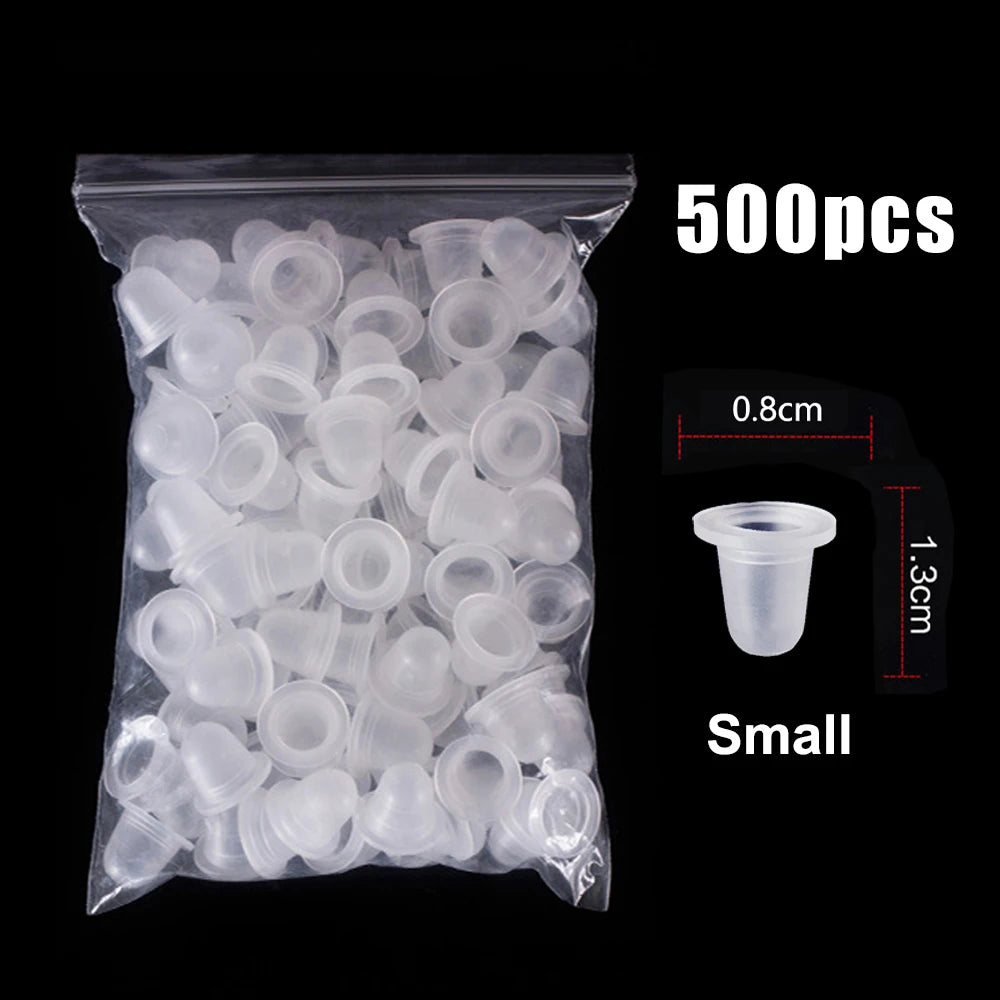 100/500/1000pcs Disposable Tattoo Ink Cup Small Large Size Silicone Permanent Tattoo Makeup Eyebrow Pigment Container Cap Supply
