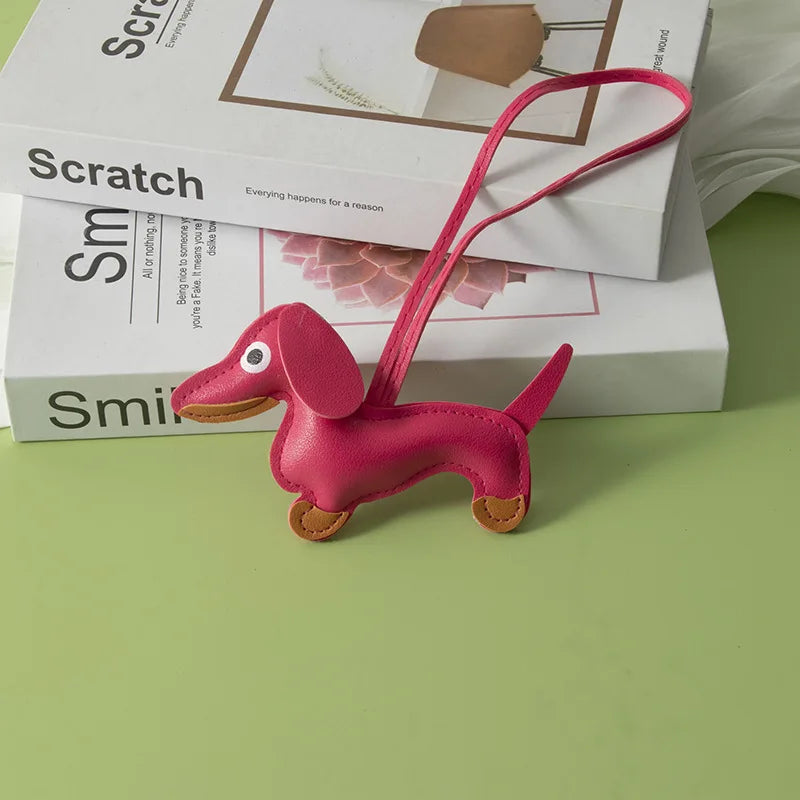 Cute Dachshund Bag Pendant PU Leather Puppy Dog Keychain Sweet Girls Women Bag Phone Pendant Trinket Car Key Ring Gift