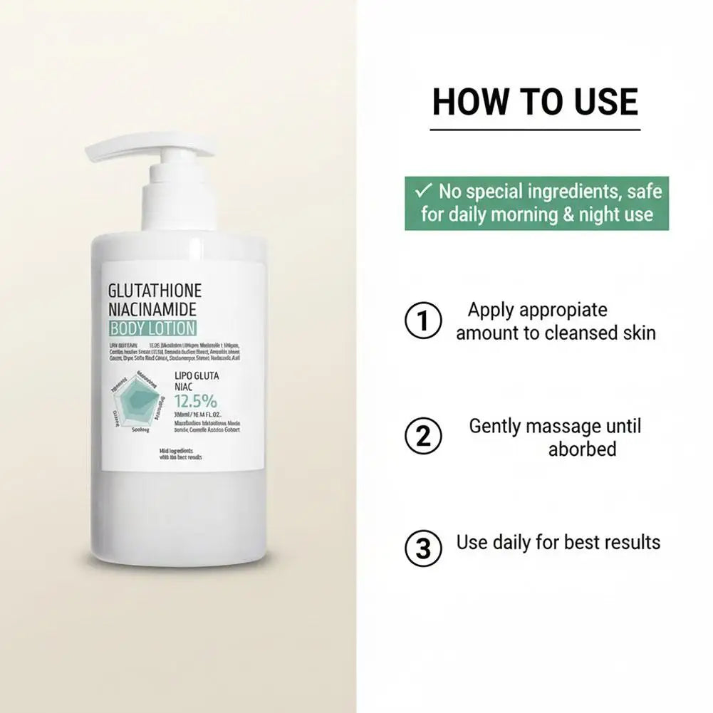 Glutathione Niacinamide Body Lotion 300ml Deep Hydrating Skin Care Rejuvenate Moisturizer Smooth Repair Rough Skin Full Body