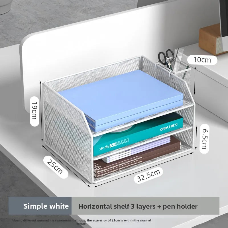 4 Trays Paper Organizer Letter Tray with Handle-Mesh Desk File Organizer, Paper Sorter Desk Organizer for Office, Home or School