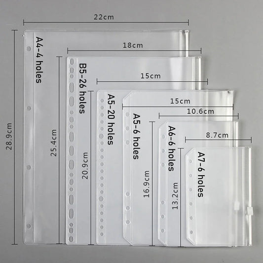 1PCS/LOT A5/A6/A7 Storage Bag School Office Supply Transparent Loose sheet Notebook zipper Self-sealing File Holder