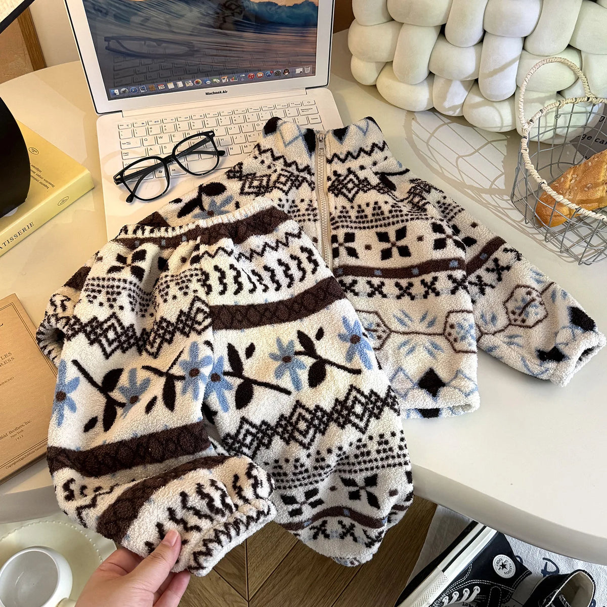 Toddler Baby Autumn and Winter Plus Velvet Thickened Set Cartoon Children's Home Clothes Shaking and Brushed Children's Set