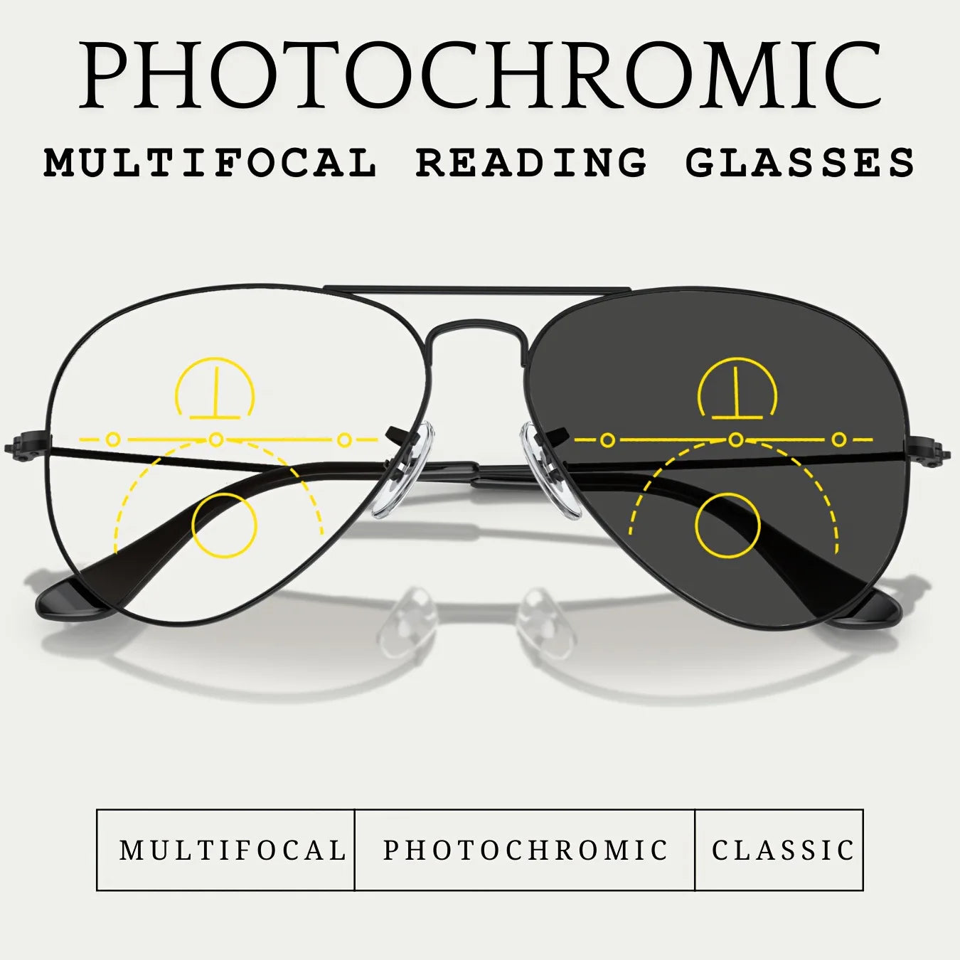 Unisex Fashion Photochromic Multifocal Presbyopia Glasses Ultra-light Anti-blue Light Reading Glasses Sunglasses 2 in 1