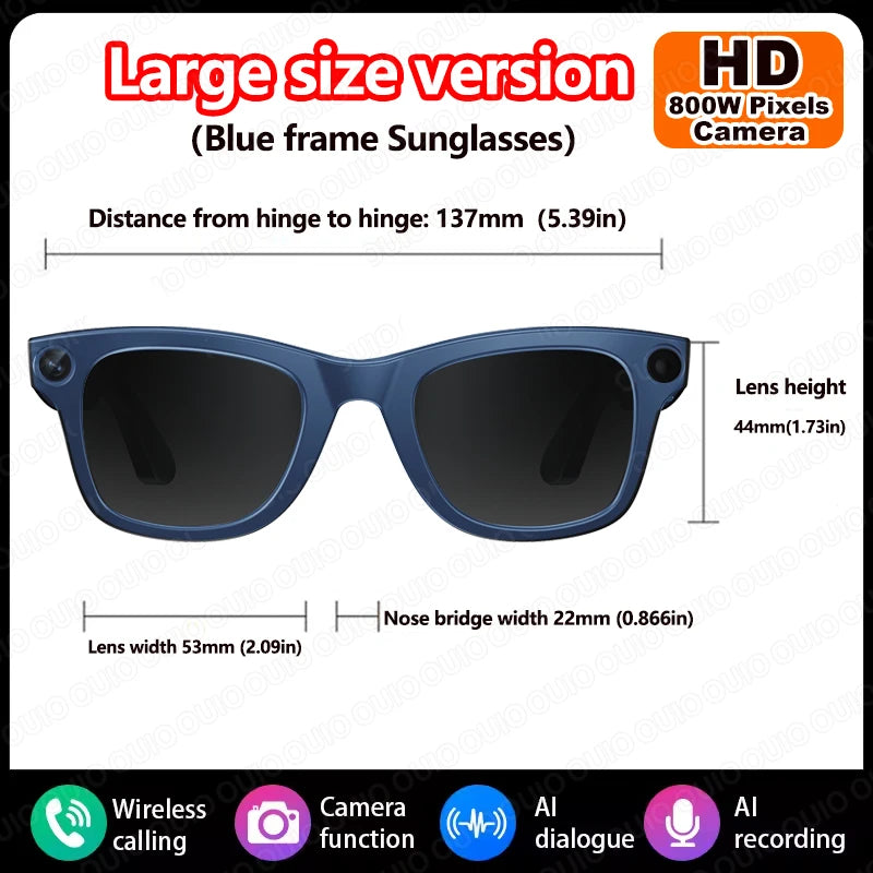 2025 New Smart Glasses 800W HD Camera AI Identification Touch 1080P HD Video Recording Al Voice Wireless Calling Smart Glasses