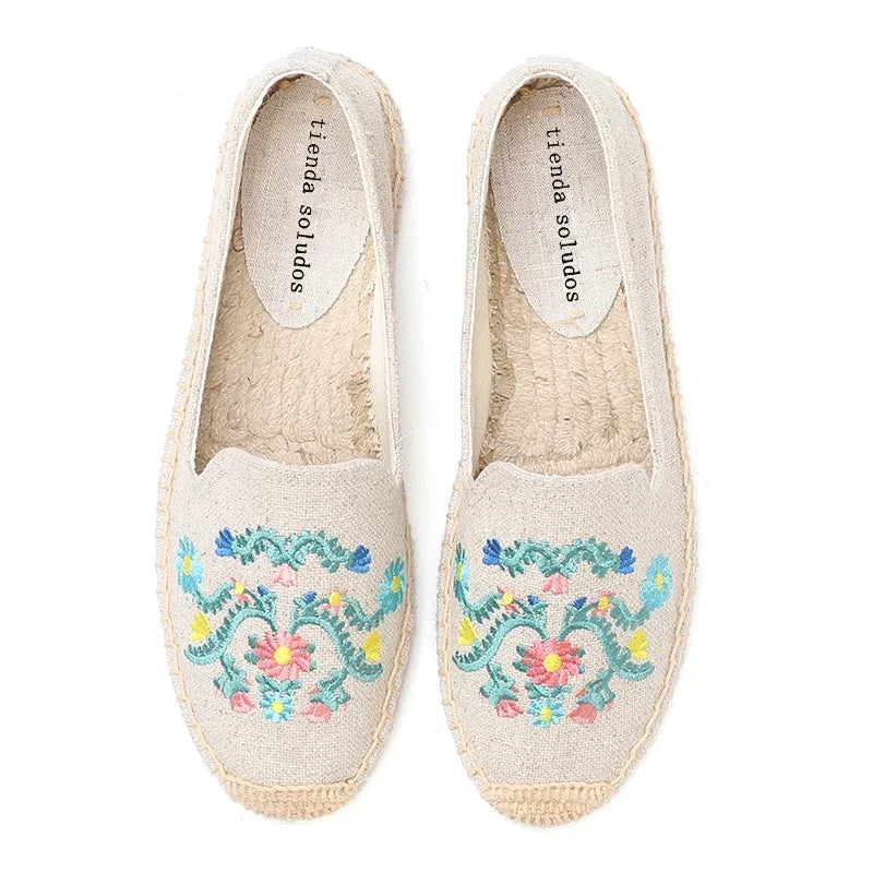 Women's Casual Flats Shoes with Embroidered Hemp Flat Platform Round Toe Spring/Autumn Comfortable
