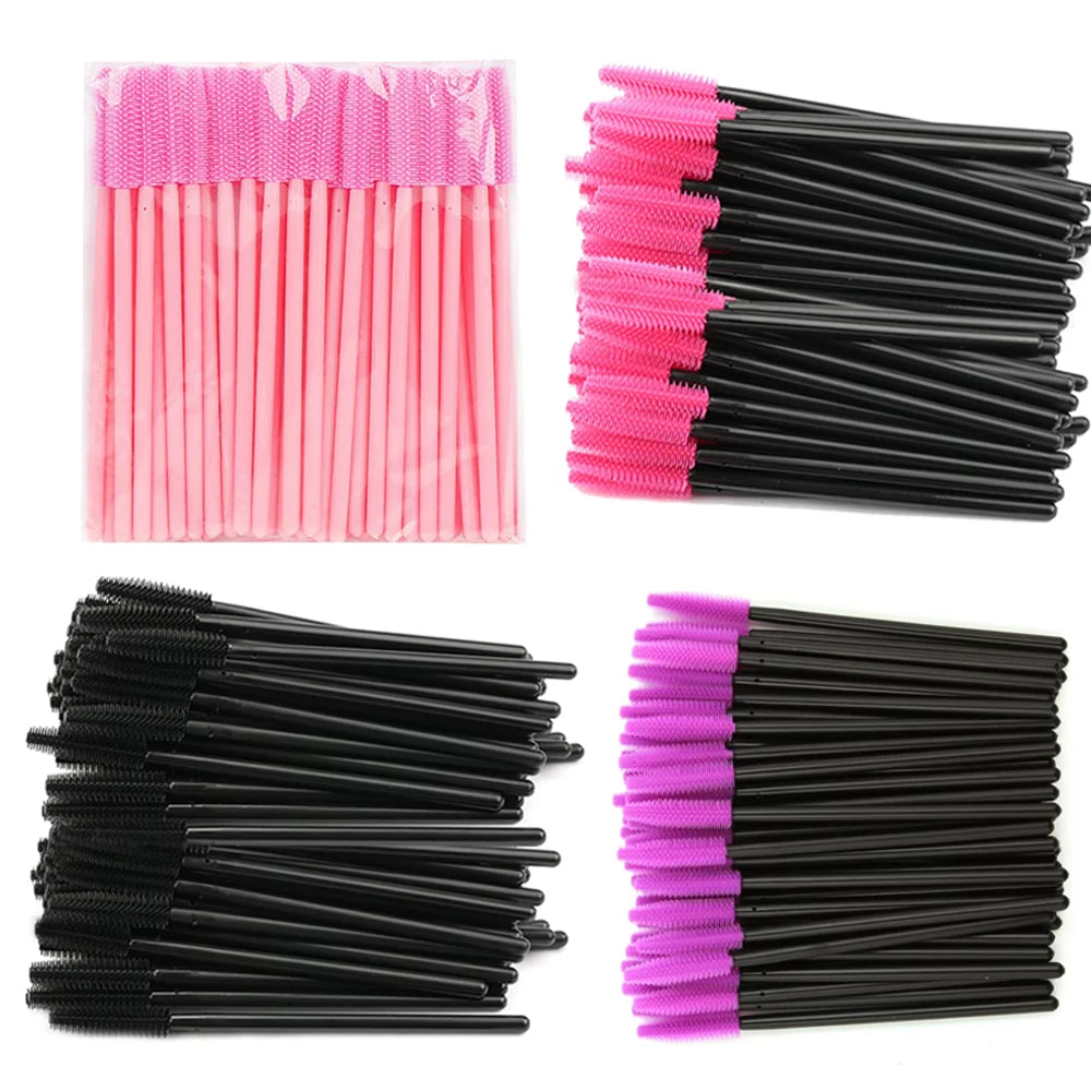 50/100PCS Eyelash Brush Silicone Eyelashes Brushes Mascara Wands Applicators Kits For Lash Extension Eyebrows Makeup Tool