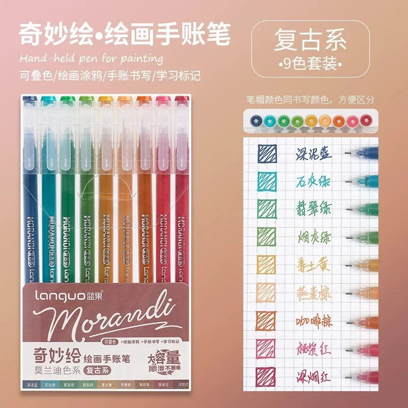 Languo 198/6 PCS Morandi Gel Pen Student Diary Scrapbook Painting DIY Gel Pen Set Coloring Book Drawing Pen School Supplies
