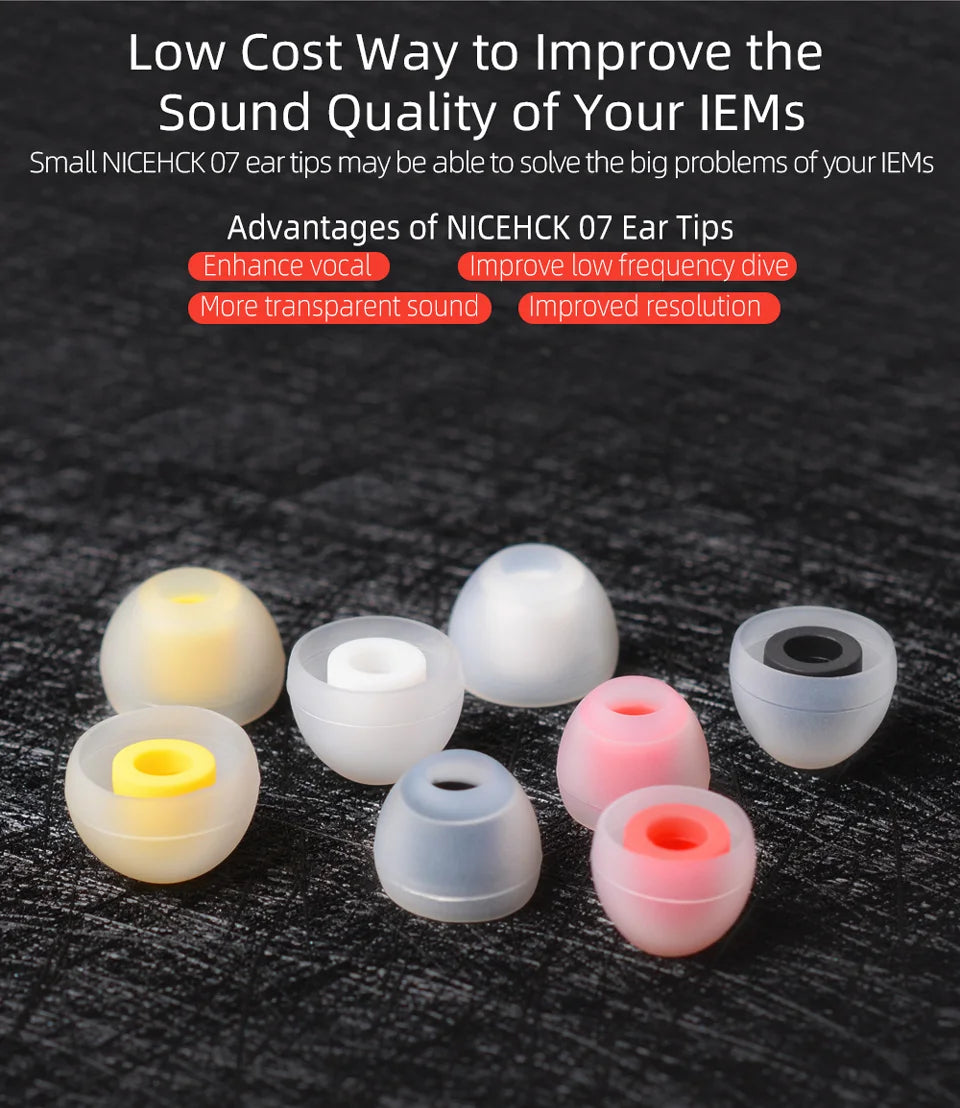 NICEHCK 07 Noise Isolating Silicone Ear Tips Soft Safe Eartips Improve Vocal For DB2 4U ASX ZSN ZS10 Pro ZSX In Ear Earphone