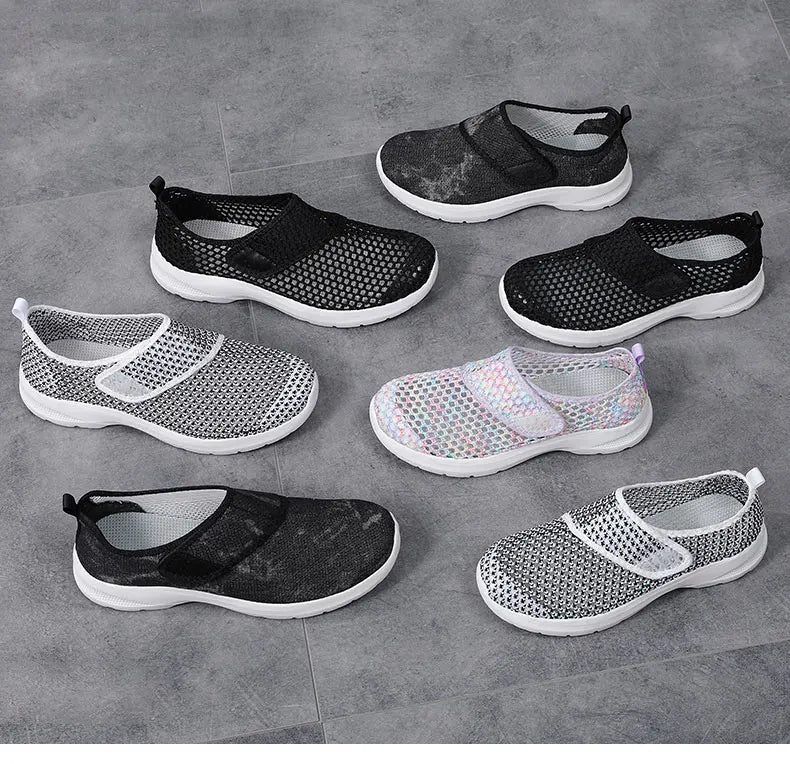 Women Mesh Shoes Summer Sports Black Outdoor Comfortable Loafers Monk Sneakers Girls For Walking Flats Mother Gift