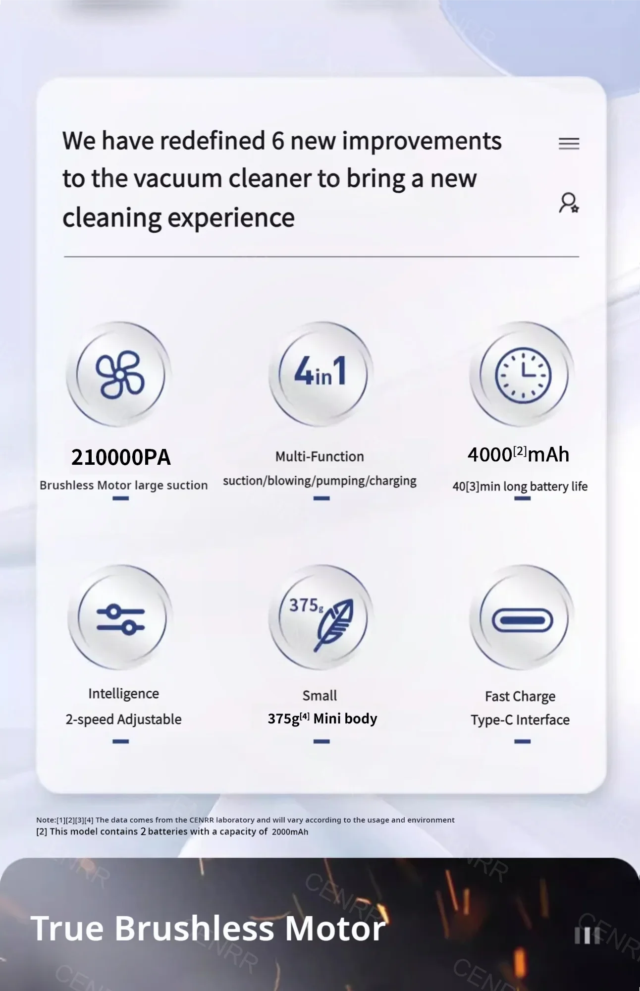 CENRR 210000PA Car Vacuum Cleaner High Suction Wireless Vacuum Cleaner Cordless Vacuum Cleaner for Car Cleaning Machine