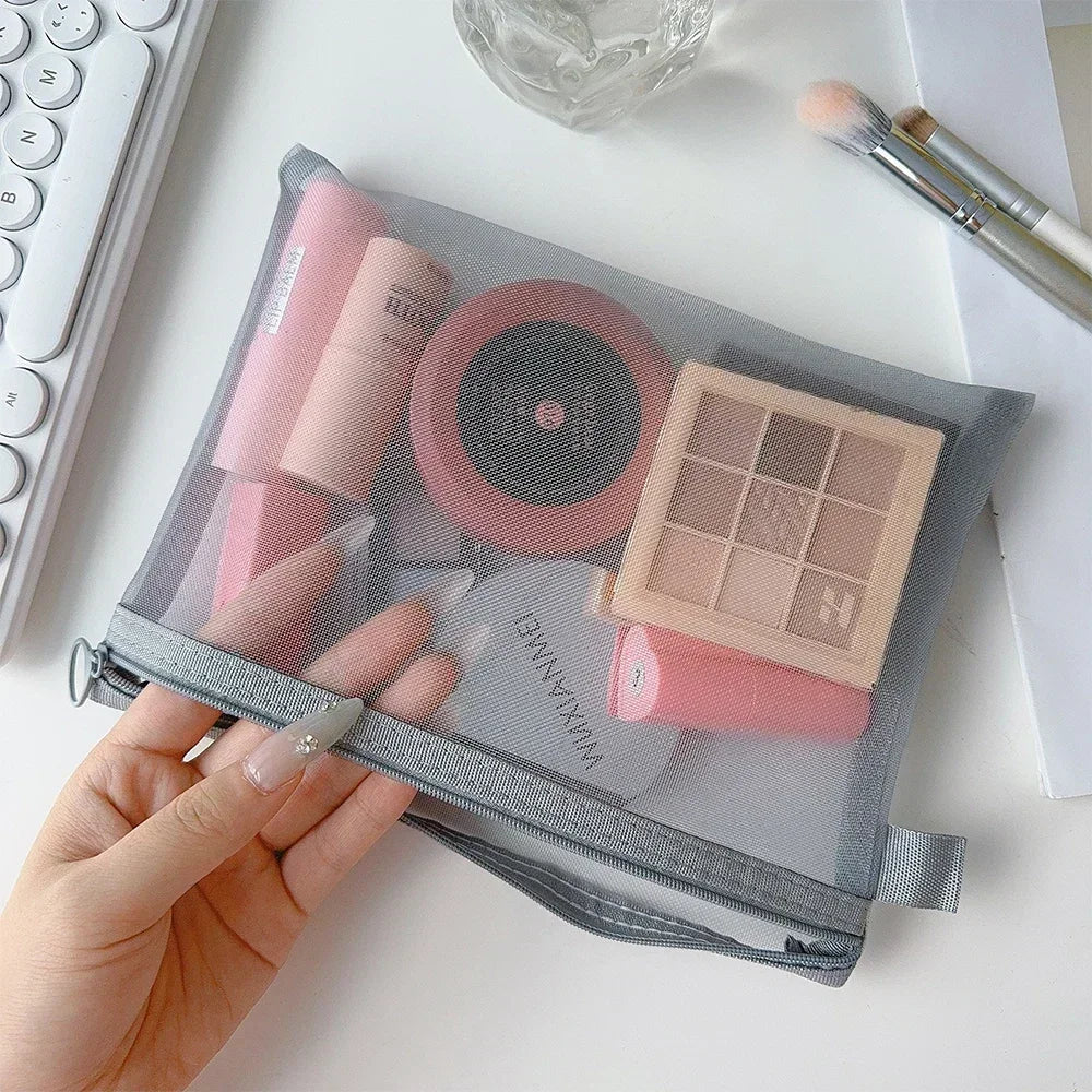 1/12pcs Mesh Clear Cosmetic Bags Small Large Black Makeup Bag Portable Travel Toiletry Organizer Case Lipstick Storage Pouch