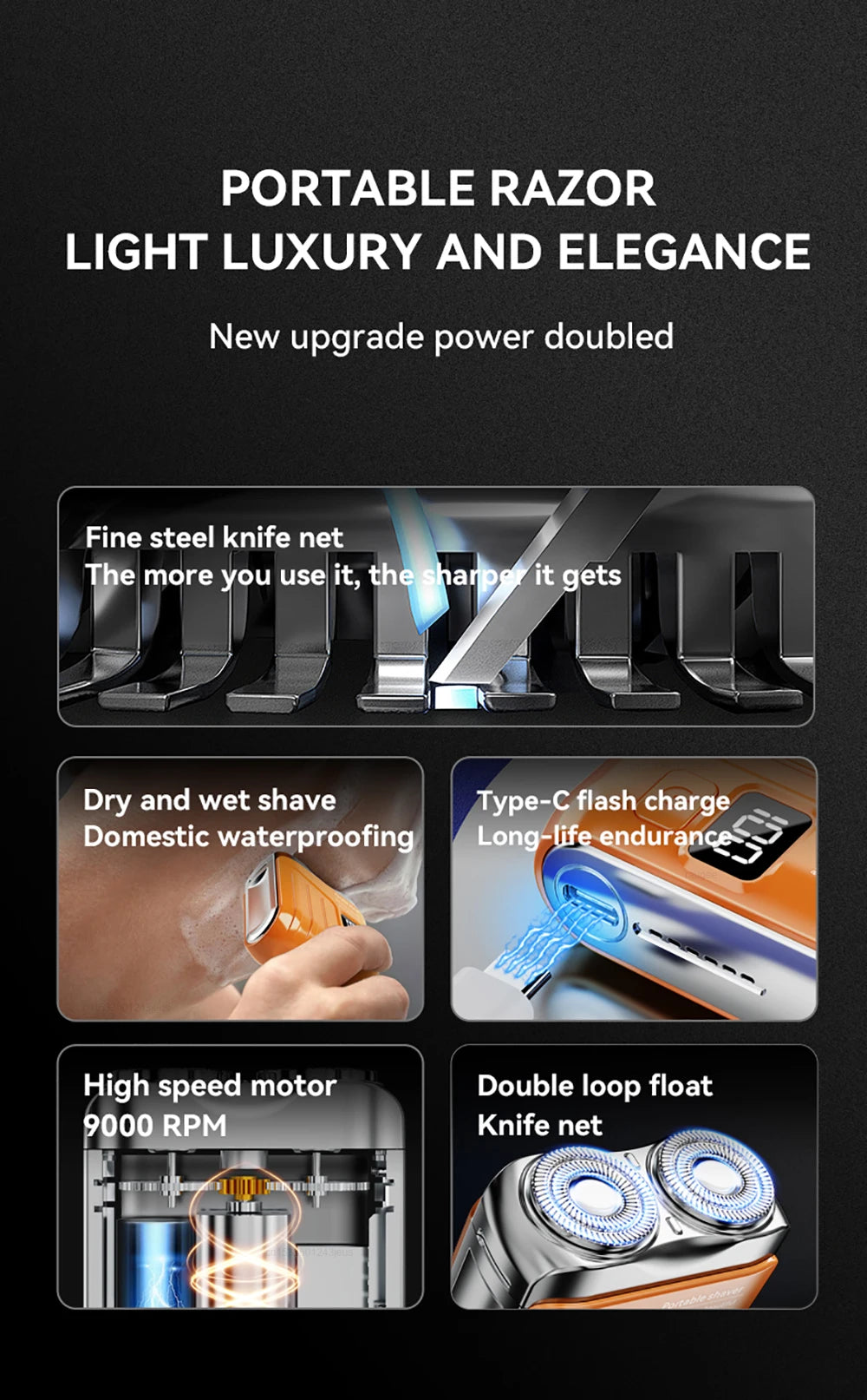 Mini Electric Shaver Dual Blade Shaver Men Facial Beard Trimmer Rechargeable Portable Wet Dry Electric Razor