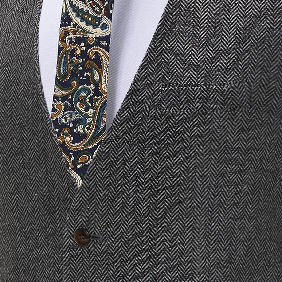 Deep V-Neck Suit Vests  Classical Formal  Business Herringbone  Wood Waistcoat Slim Fit Men's Vest For Wedding