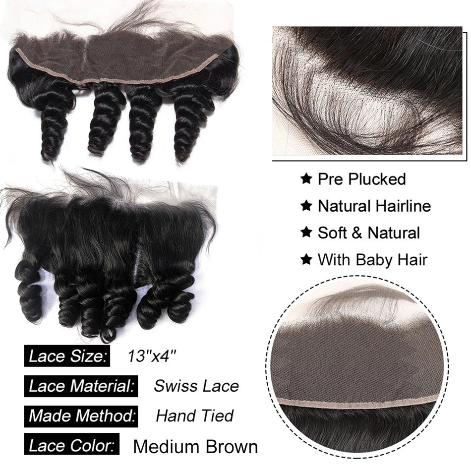 Malaysian Loose Wave Bundles With Frontal Unprocessed Virgin Human Hair Closure and 3 4 Bundles Loose Wave Bundles With Closure