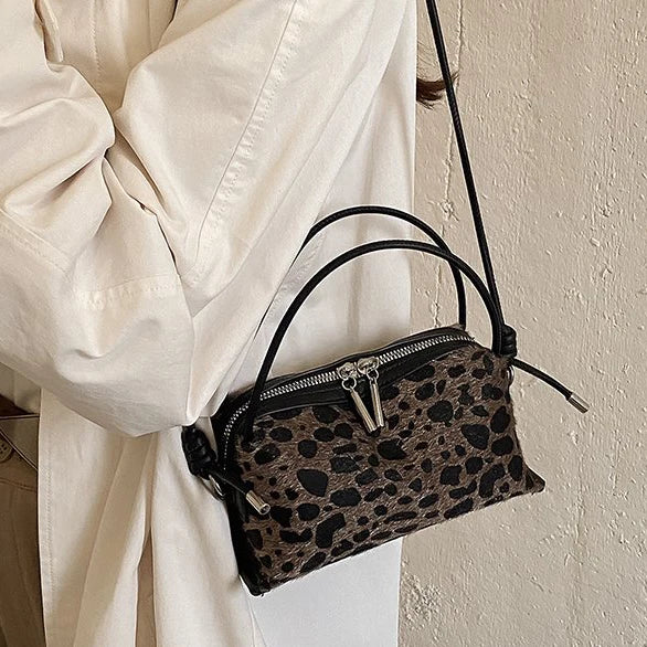 Women'S Handbag 2026 Small Square Bag Leopard Print Design Minimalist Shoulder Bags Commuter Frosted Mini Crossbody Bags