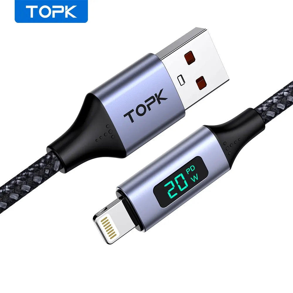 TOPK Micro USB Cable USB Type C Cable 3A for Samsung Xiaomi Fast Charging USB C With Digital Display Mobile Phone Cable