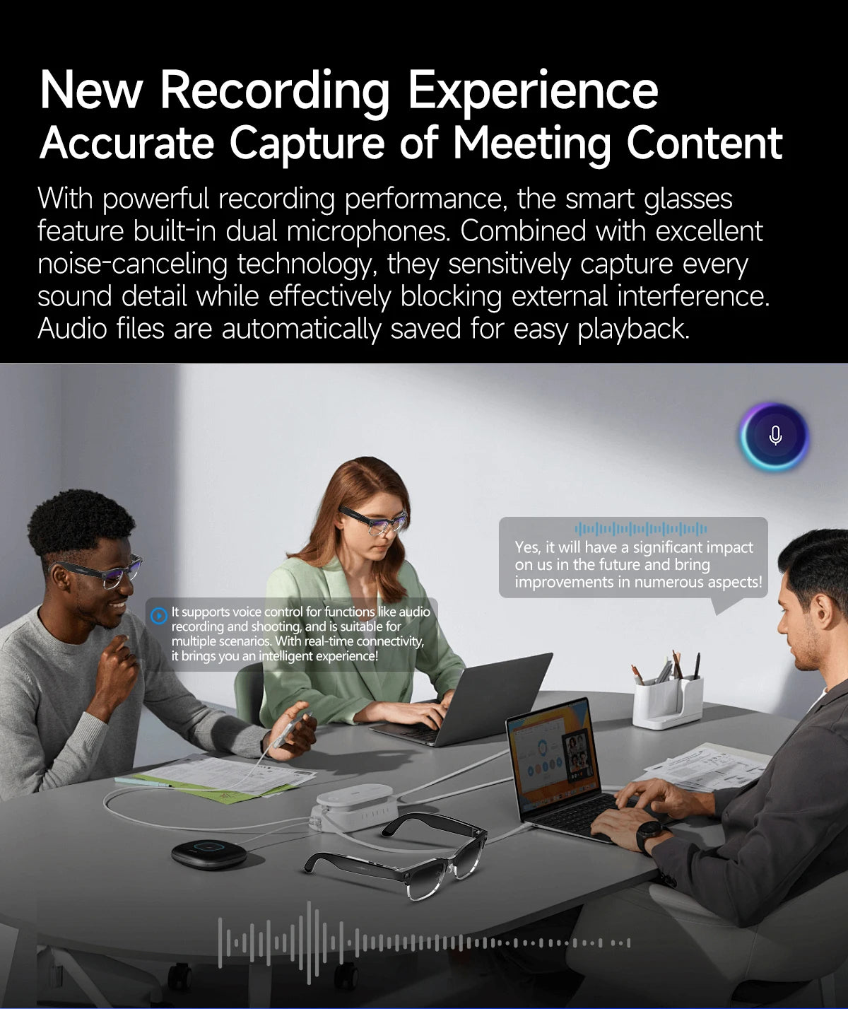 AI Smart Glasses 8 Million Pixels Recording Videos Photo Recognition Answer Translation 290mAh IP66 Waterproof Bluetooth Glasses