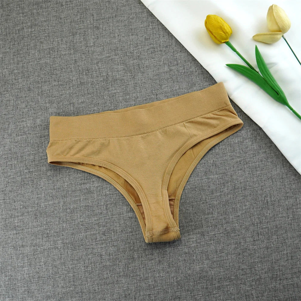 2pcs High Elastic Women T-back Seamless Plus Size Sports Underwear Solid Color Mid Waist Sexy Thong Europe Size S/M/L/XL/XXL