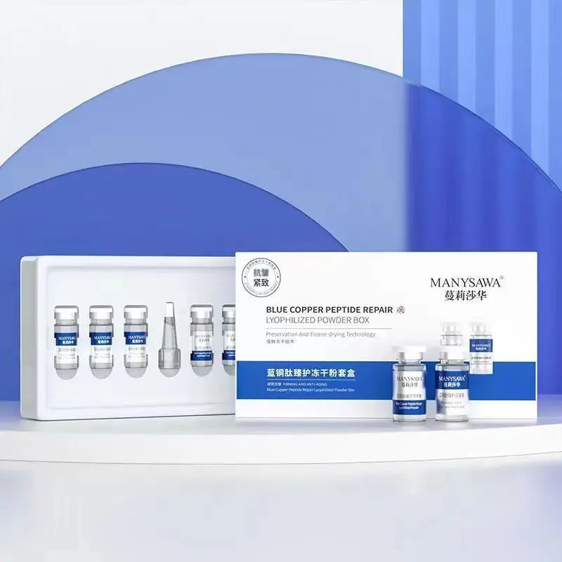 Blue Copper Peptide Repair Lyophilized Powder Box Freeze-dried Firming Essence Anti Aging Shrinks Pores Face Serum Skin Care Set