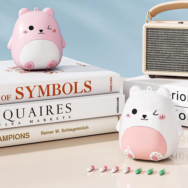 Cute Cartoon Small Bear Portable Double-layer Compartment Going Out Packed Separately Medicine Storage Plastic Pill Box Fashion