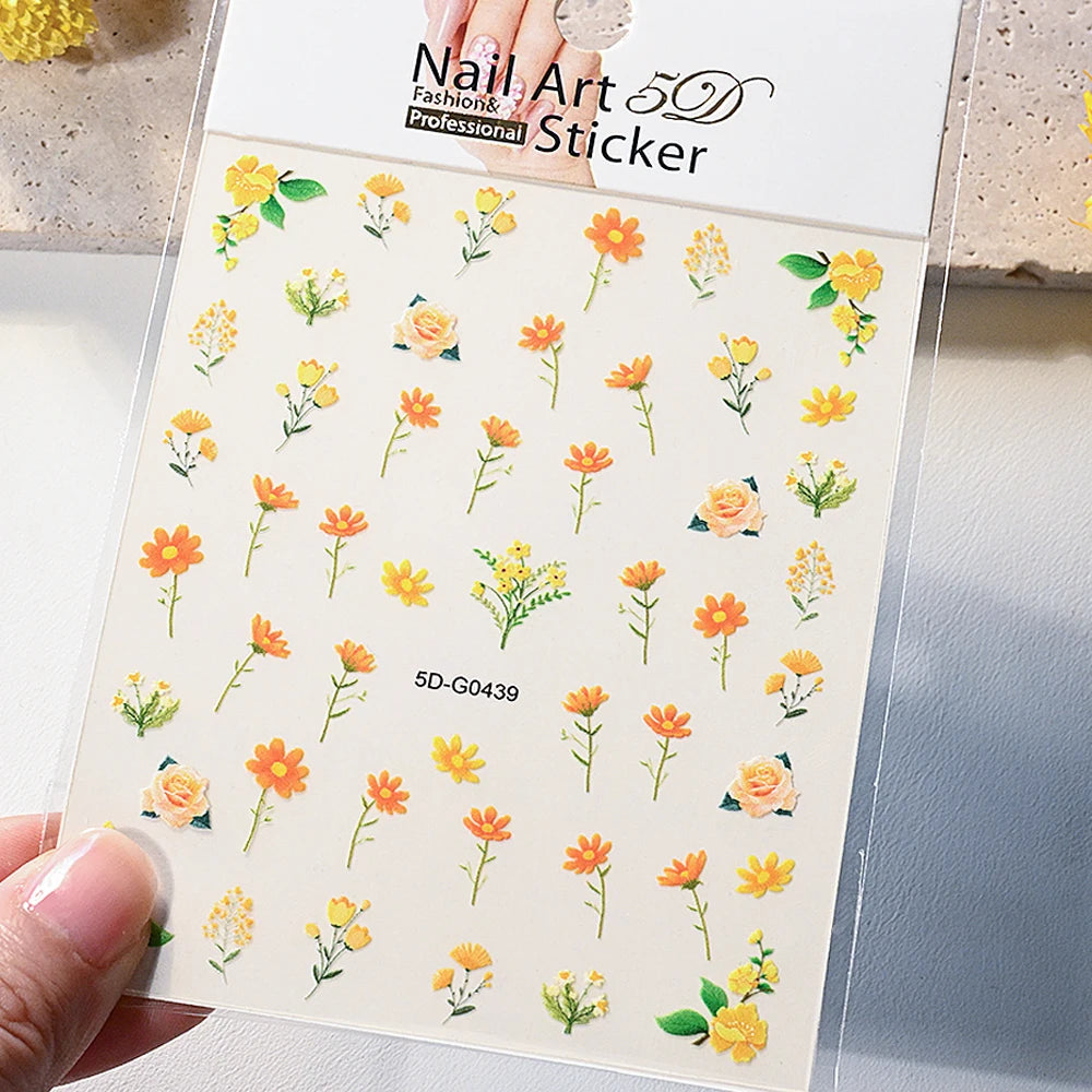 1Pc 3D Lavendar Flowers Stickers for Nails Spring Sakura Floral Leaves Self-Adhesive Sliders Decals Art Manicure for Decoration
