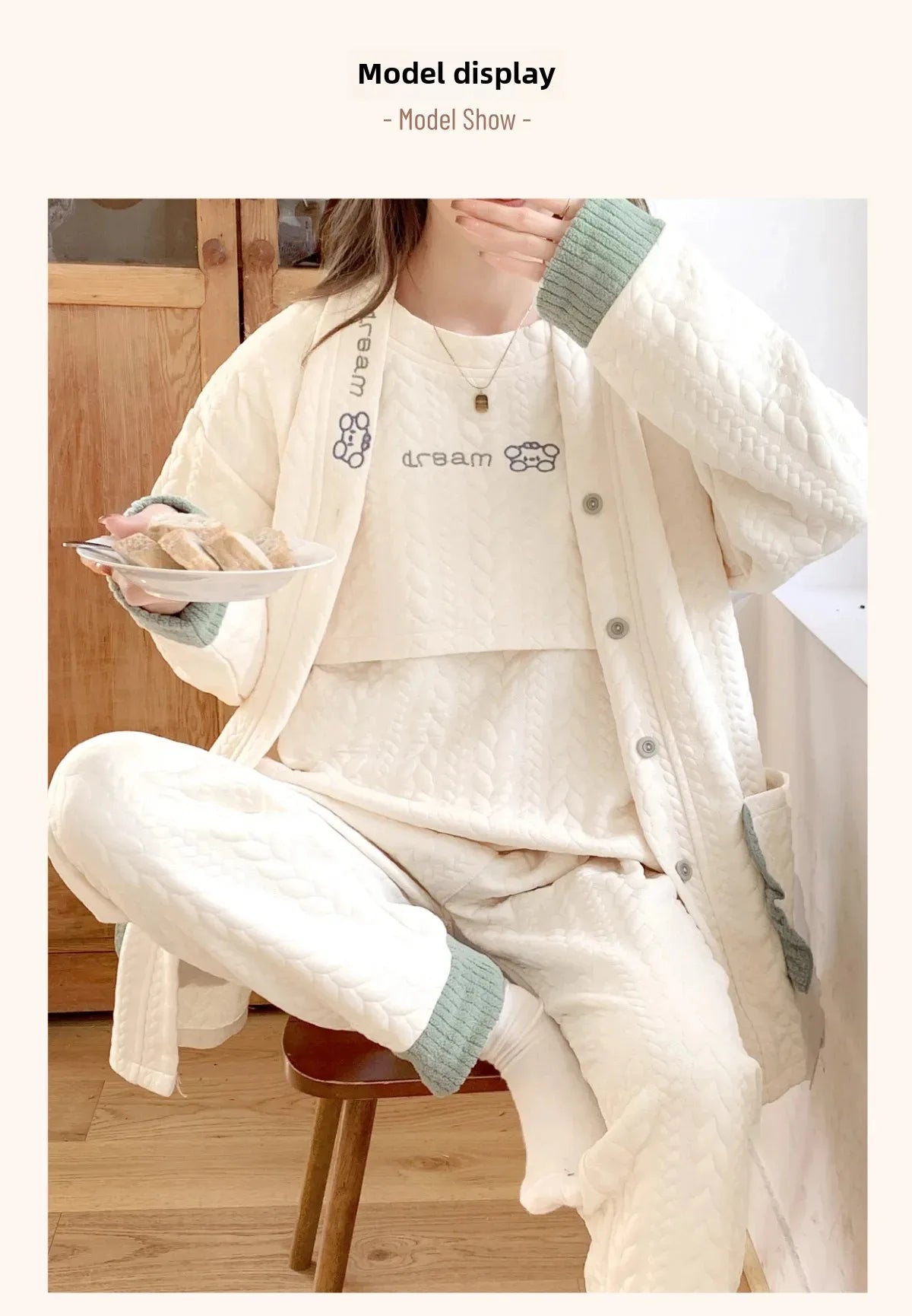 Maternity Clothing Set Air Cotton Postpartum Nursing Three-Piece Set Pregnancy Sleepwear Winter Maternity Outerwear