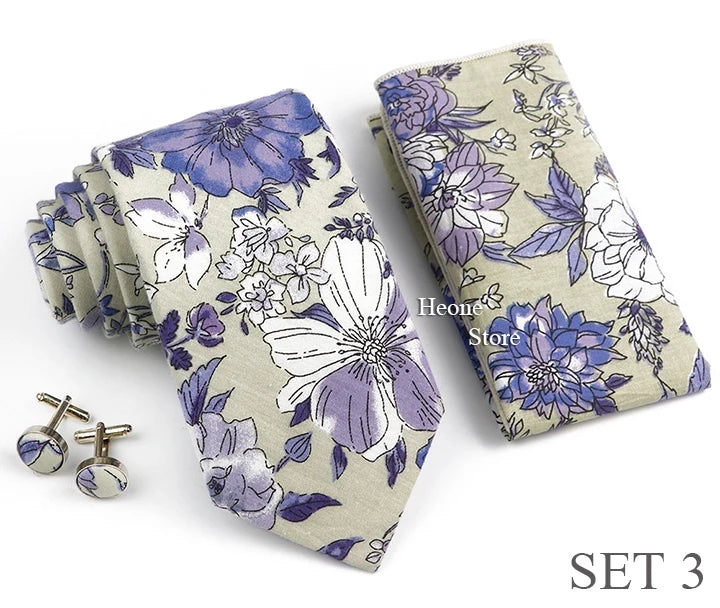 Hot Sell 3PC Chic Elegant Floral Tie Set Pocket Square Cufflinks For Men Women Wedding Party Dinner Suit Tuxedo Accessory Gift