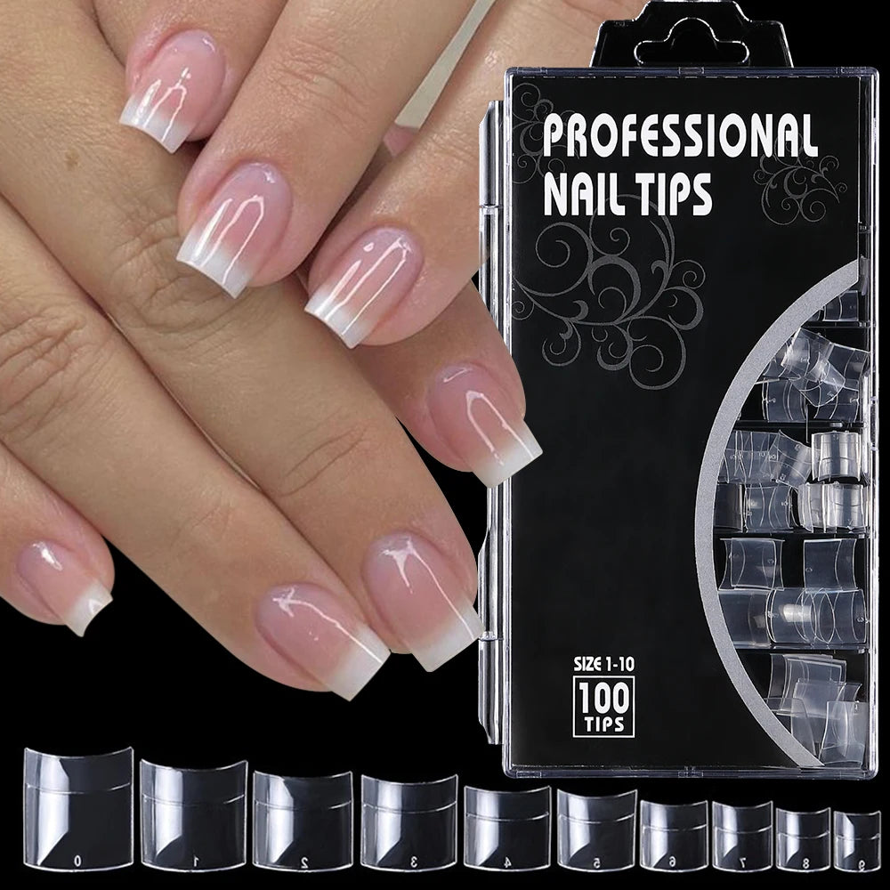 100Pcs Clear Short Square Nail Tips Half Cover Soft Gel French Fake Nail Tip Artificial Acrylic Press-Ons for Nail Extension DIY
