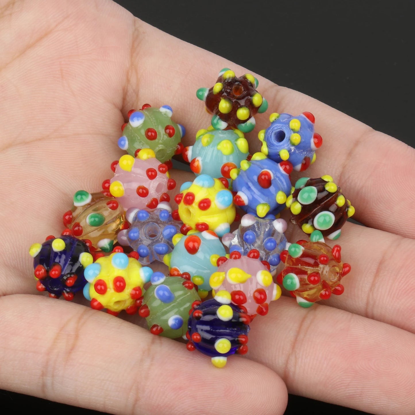 10mm Multicolor Murano Pumpkin Spot Lampwork Glass Loose Spacer Large Beads For Jewerly Making Diy Bracelet Earring Accessories