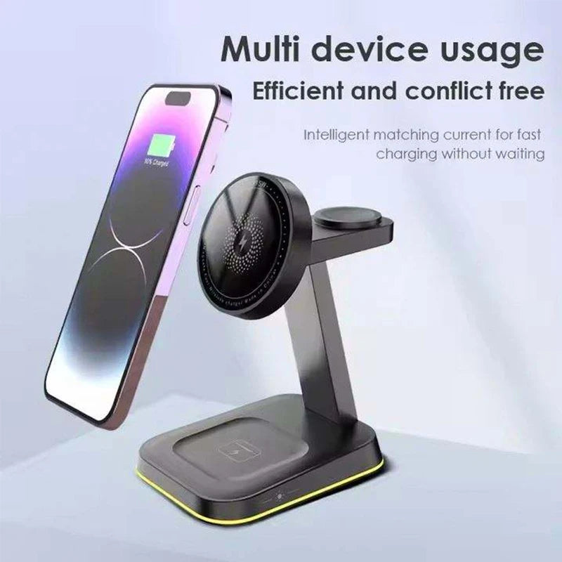 3 in 1 30W Smart Watch Earphone for iPhone 17 16 15 14 13 12  Fast Universal Magnetic Phone Stand Wireless Charger StationHolder