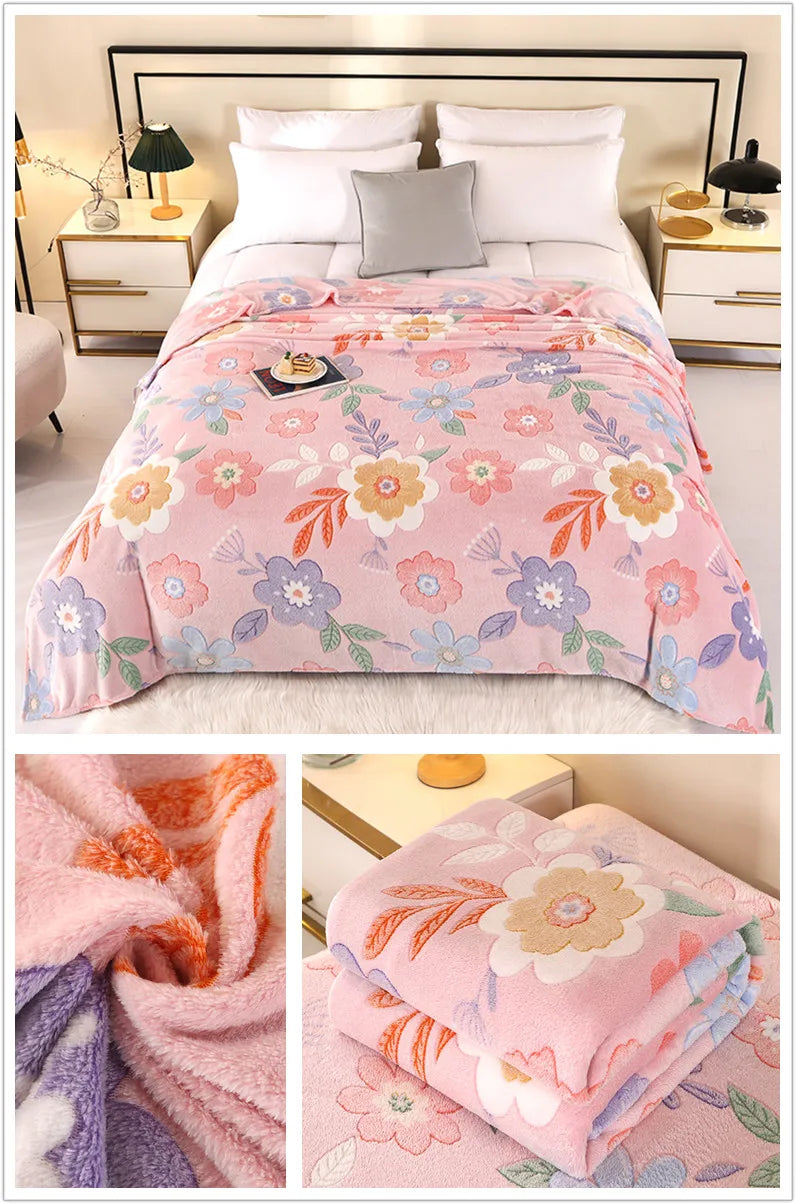 1pc Floral Style Warm Bedspread Fleece Blanket Plaid Travel Shawl Sofa Nap Blanket Home Bedsheet Manta 70X100cm Suitable For Pet