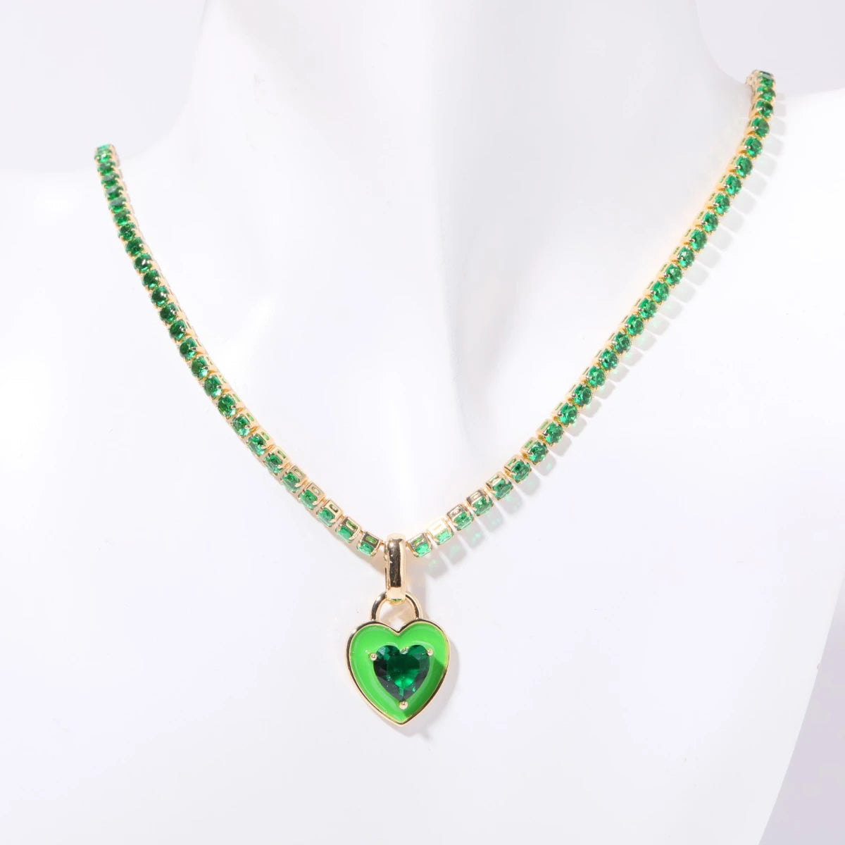 Mesh Chain Colored Zircon Necklace Jade Zircon Chocolate Short Necklace Gold Plated Color Preserving